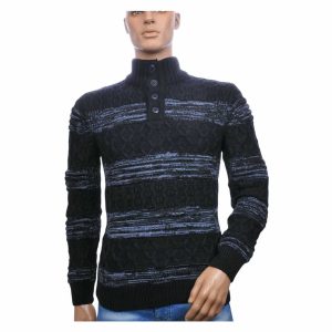 CI-BORG Stijlvolle Heren Wintertrui met Turtle Kraag en Knoopsluiting β Navy