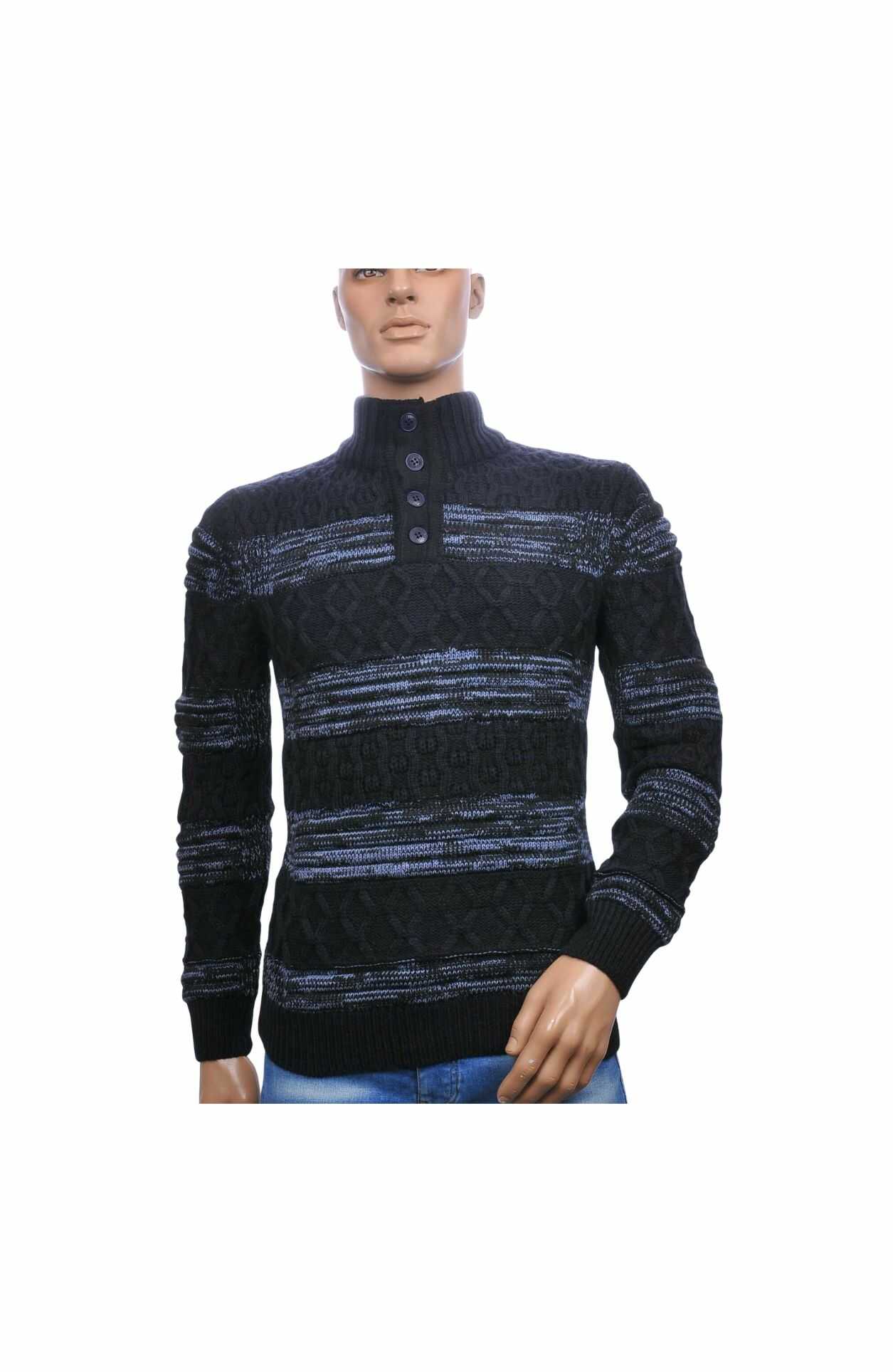 CI-BORG Stijlvolle Heren Wintertrui met Turtle Kraag en Knoopsluiting – Navy