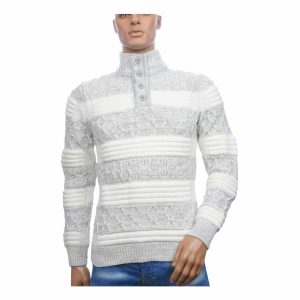 CI-BORG Stijlvolle Heren Wintertrui met Turtle Kraag en Knoopsluiting β Wit