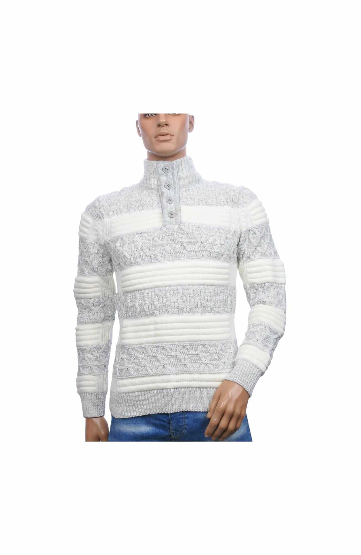 CI-BORG Stijlvolle Heren Wintertrui met Turtle Kraag en Knoopsluiting – Wit