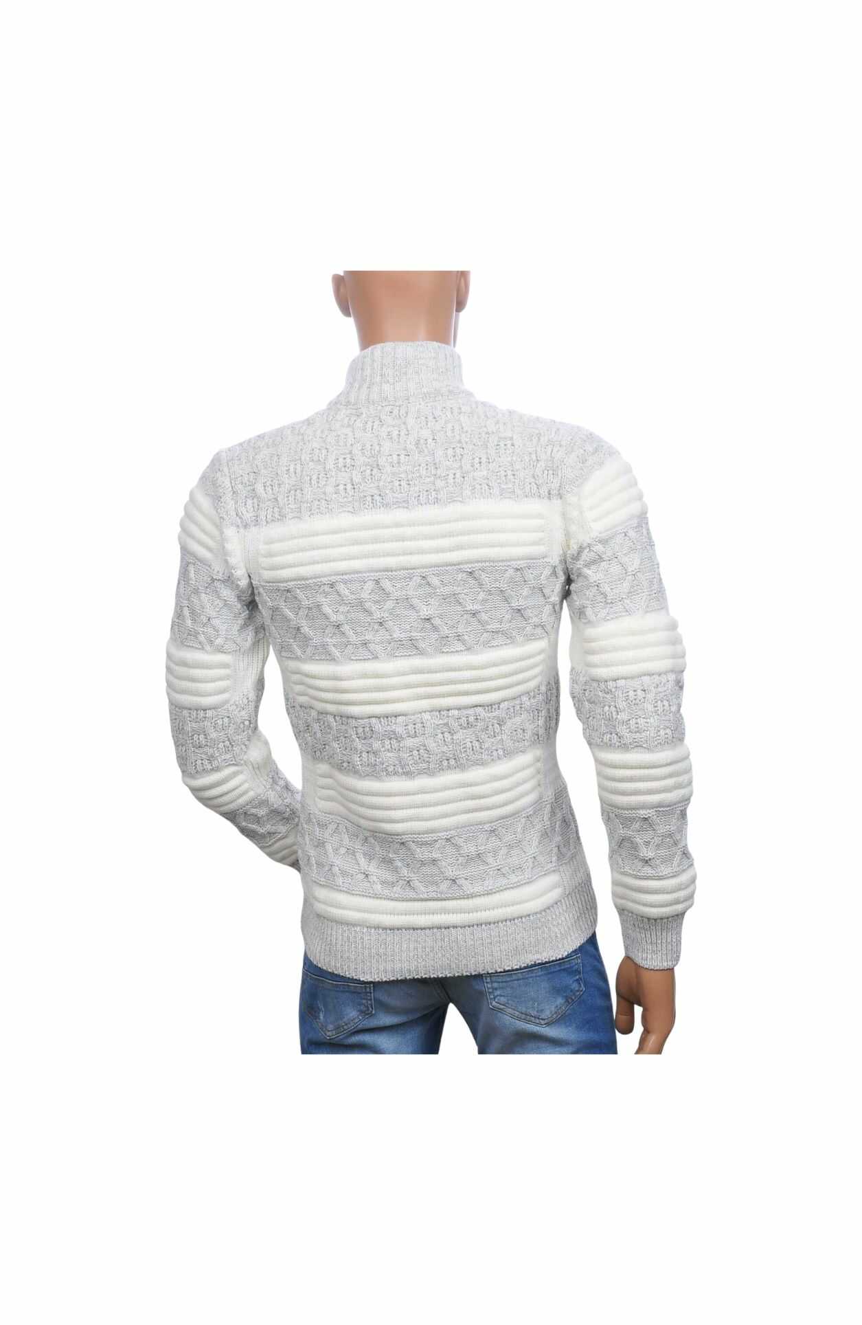 CI-BORG Stijlvolle Heren Wintertrui met Turtle Kraag en Knoopsluiting – Wit