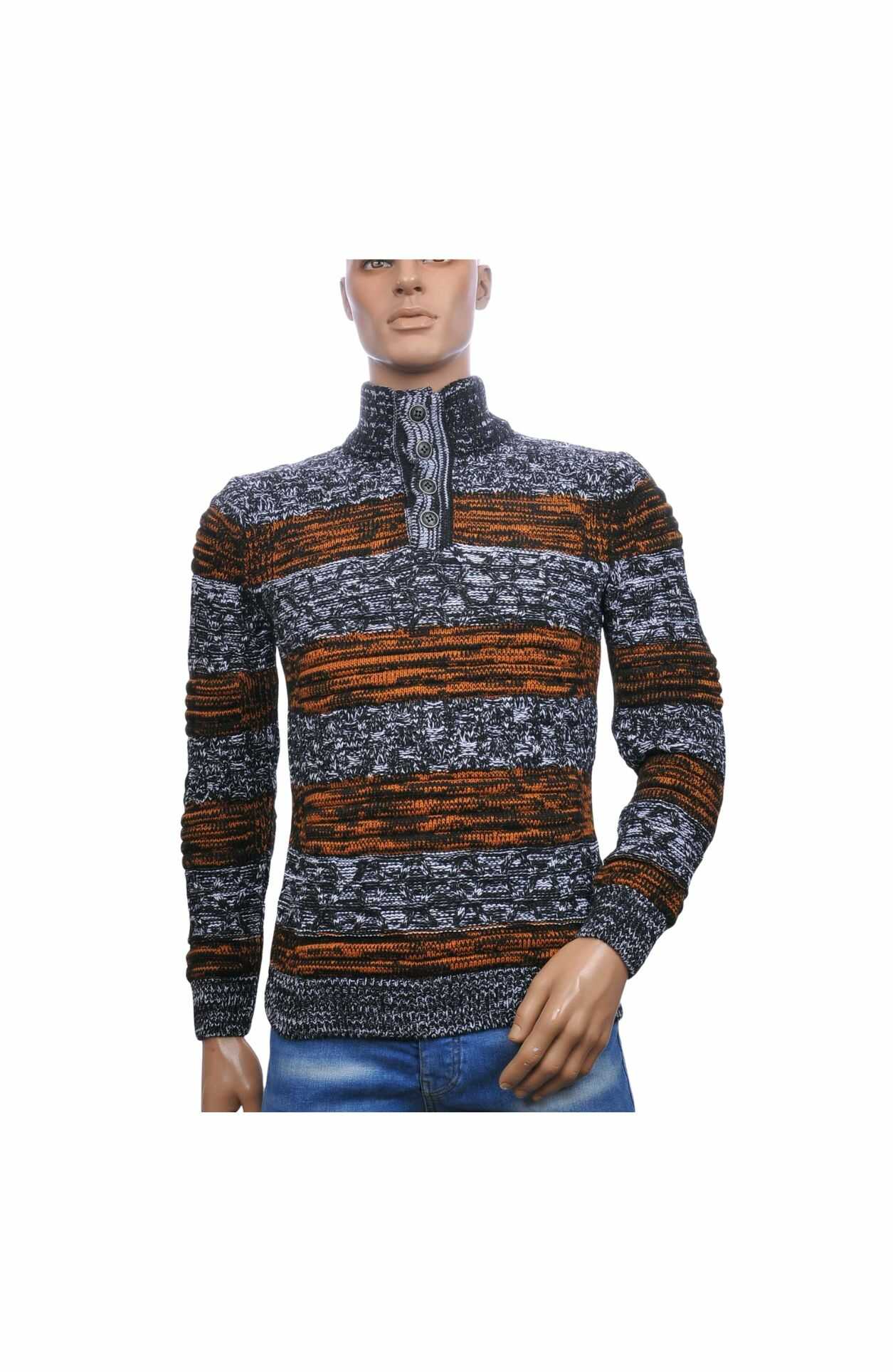 CI-BORG Stijlvolle Heren Wintertrui met Turtle Kraag en Knoopsluiting – Zwart