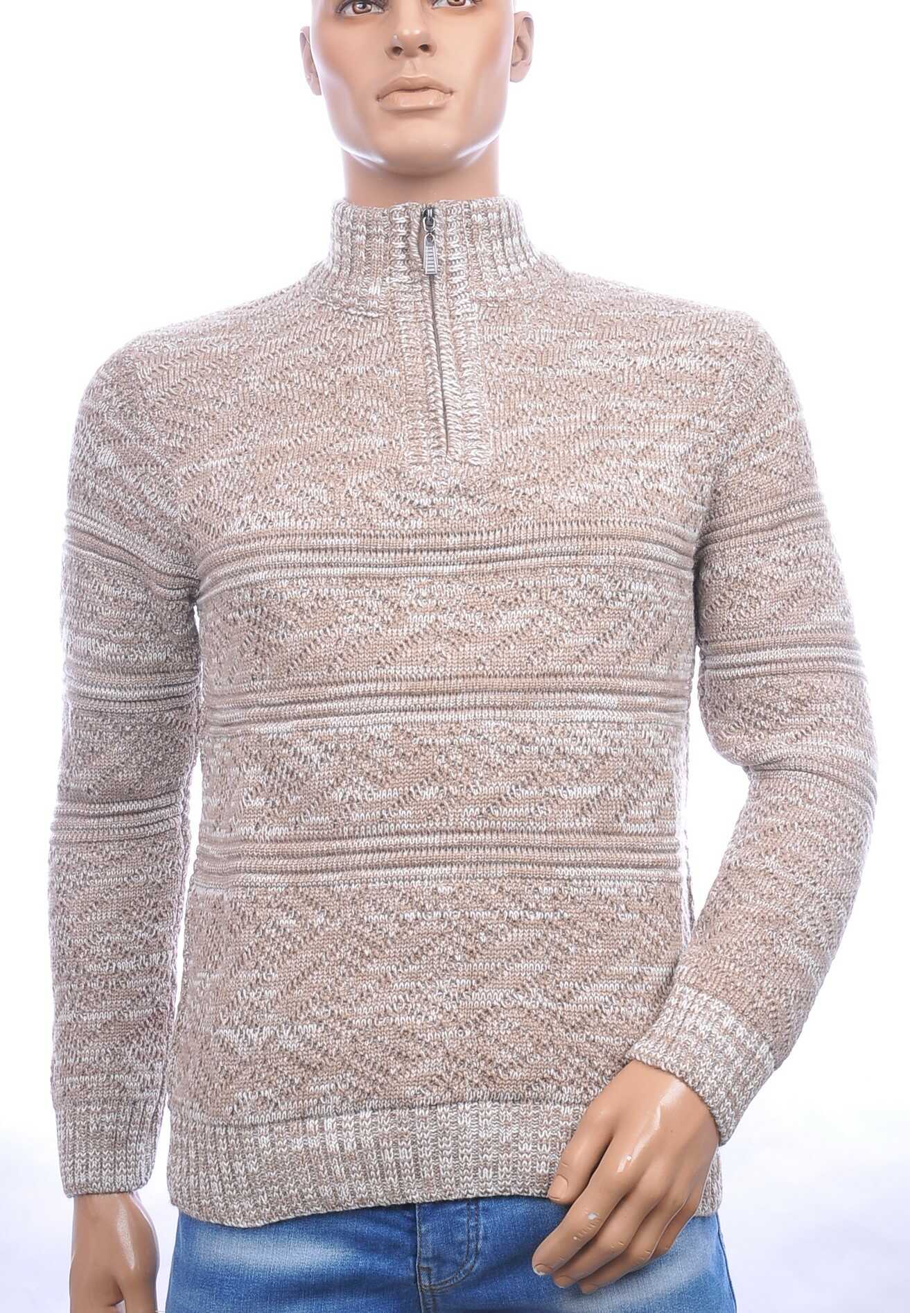 CLUB JU trendy turtle kraag gebreide heren winter trui met ritssluiting Beige