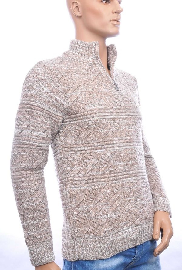 CLUB JU trendy turtle kraag gebreide heren winter trui met ritssluiting Beige