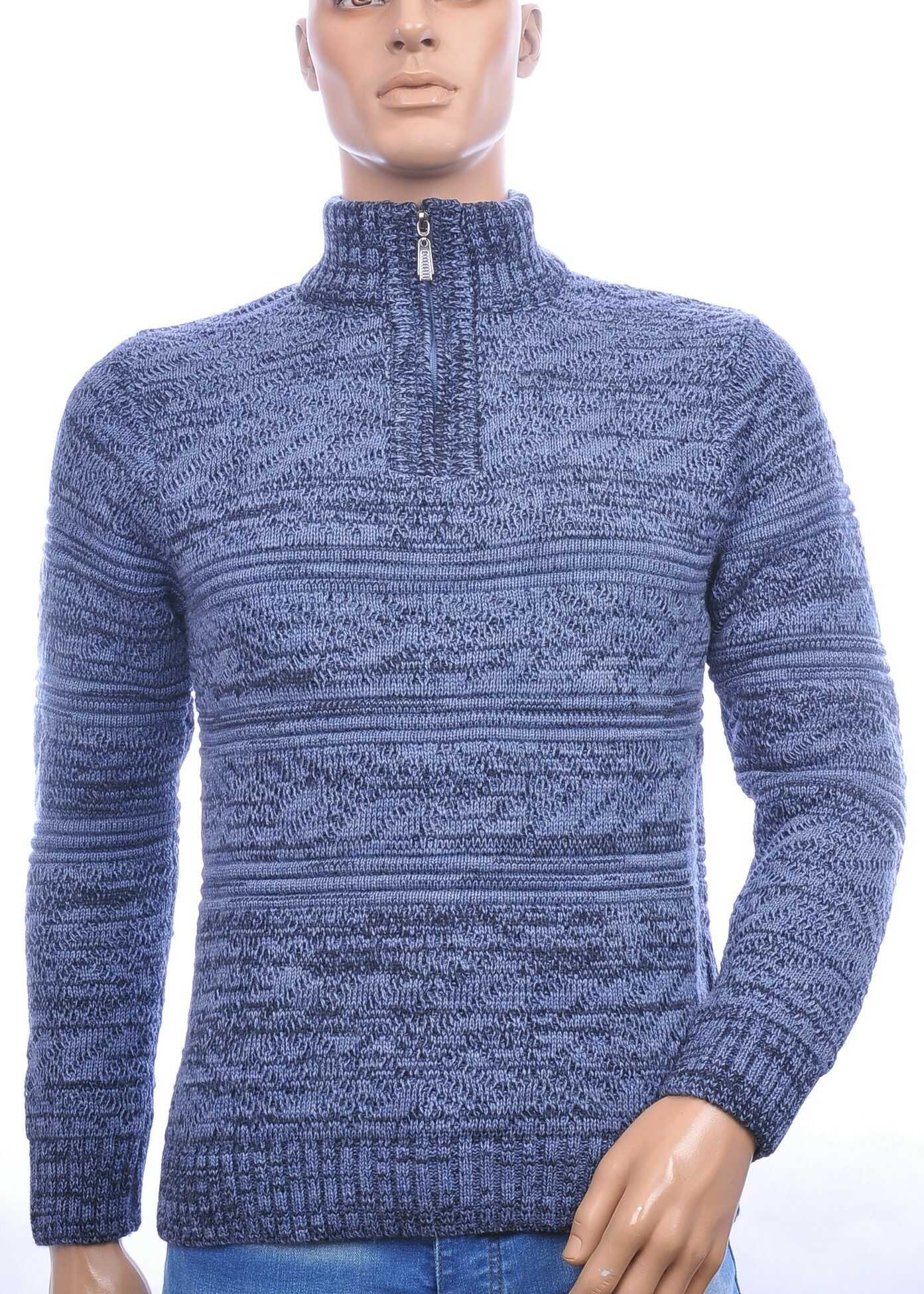 CLUB JU trendy turtle kraag gebreide heren winter trui met ritssluiting Blauw