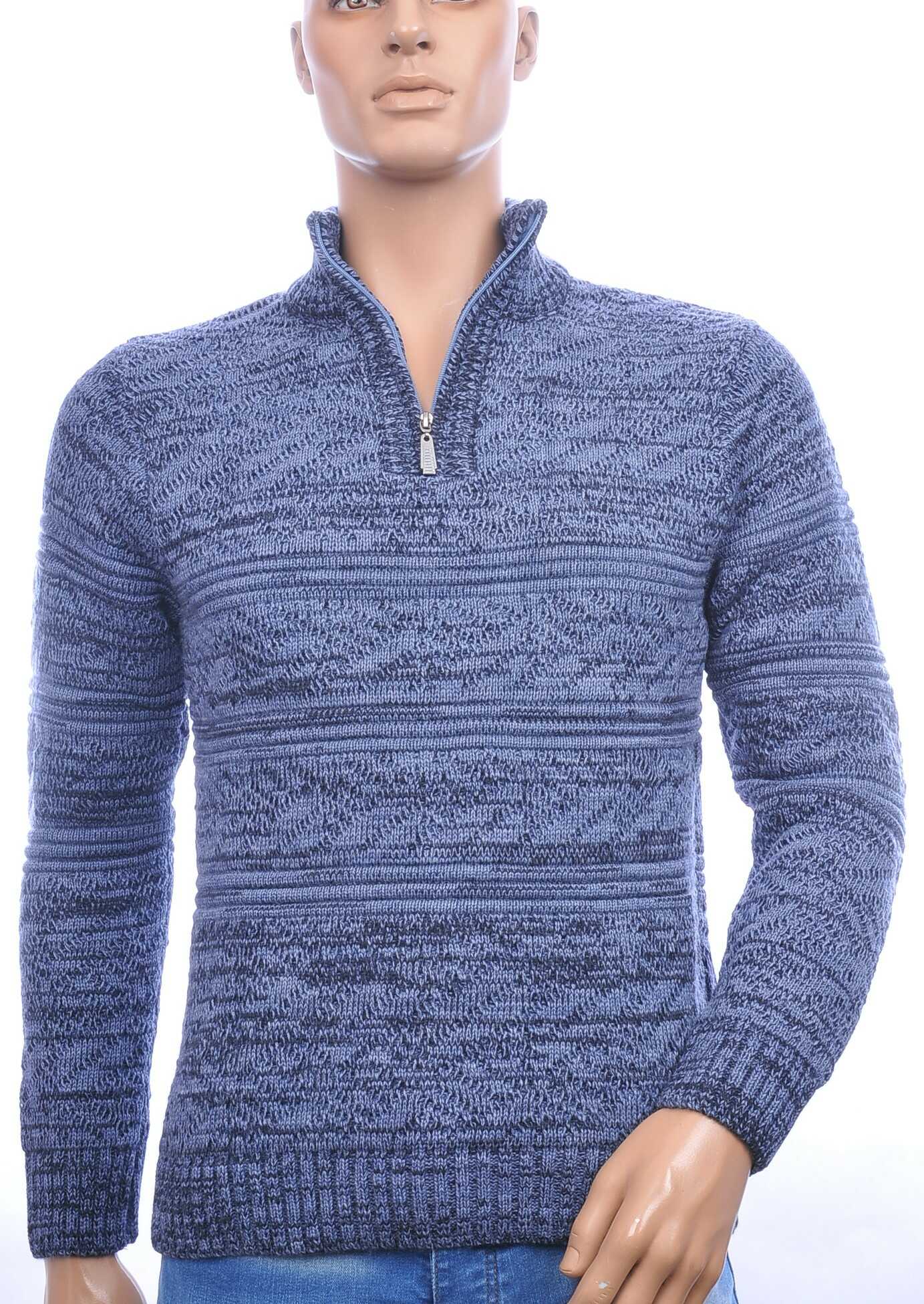 CLUB JU trendy turtle kraag gebreide heren winter trui met ritssluiting Blauw
