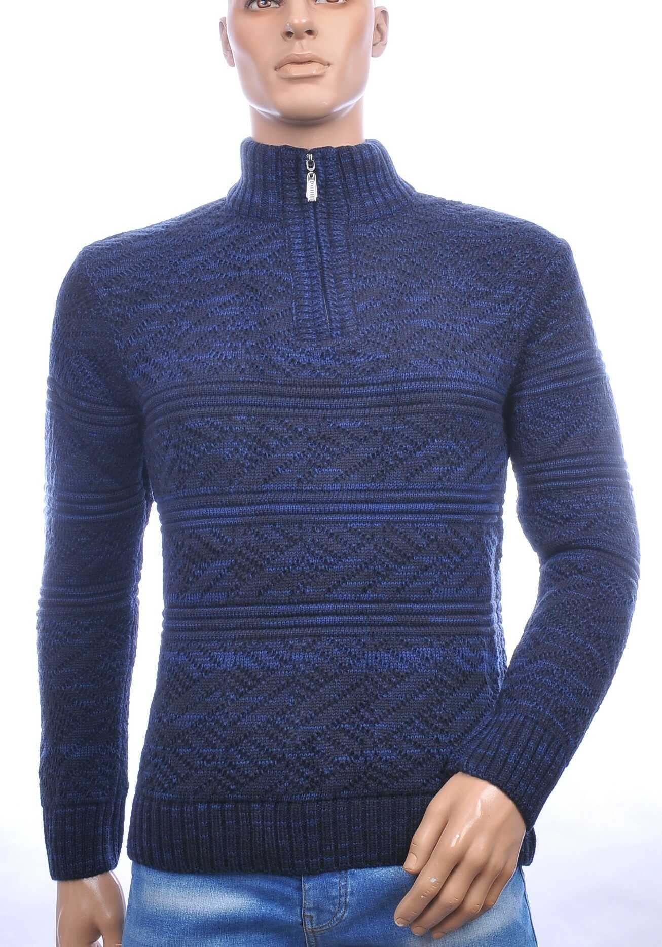 CLUB JU trendy turtle kraag gebreide heren winter trui met ritssluiting Navy