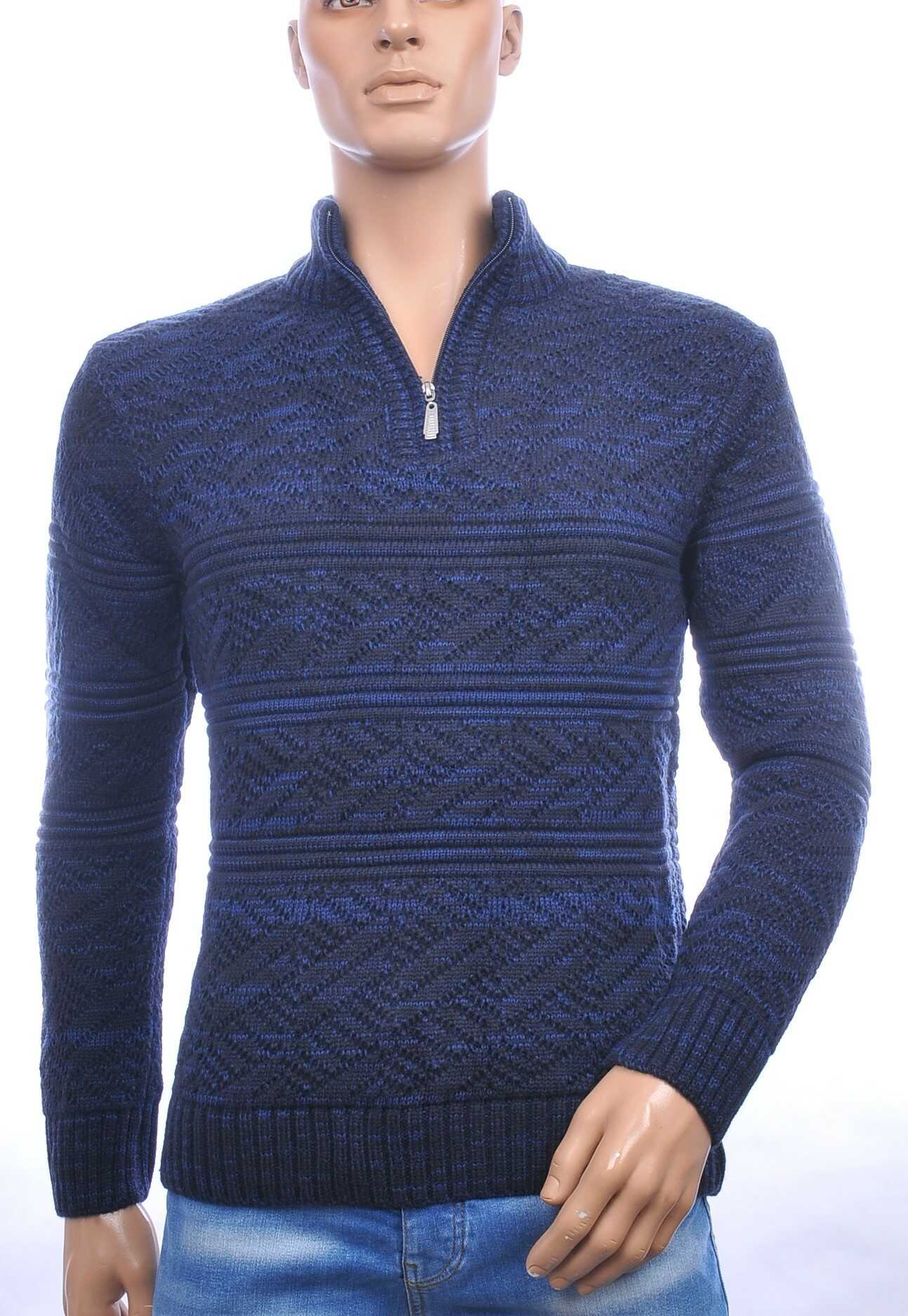 CLUB JU trendy turtle kraag gebreide heren winter trui met ritssluiting Navy