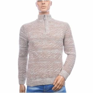 CLUB JU Trendy Turtle Kraag Gebreide Heren Wintertrui met Ritssluiting – Beige