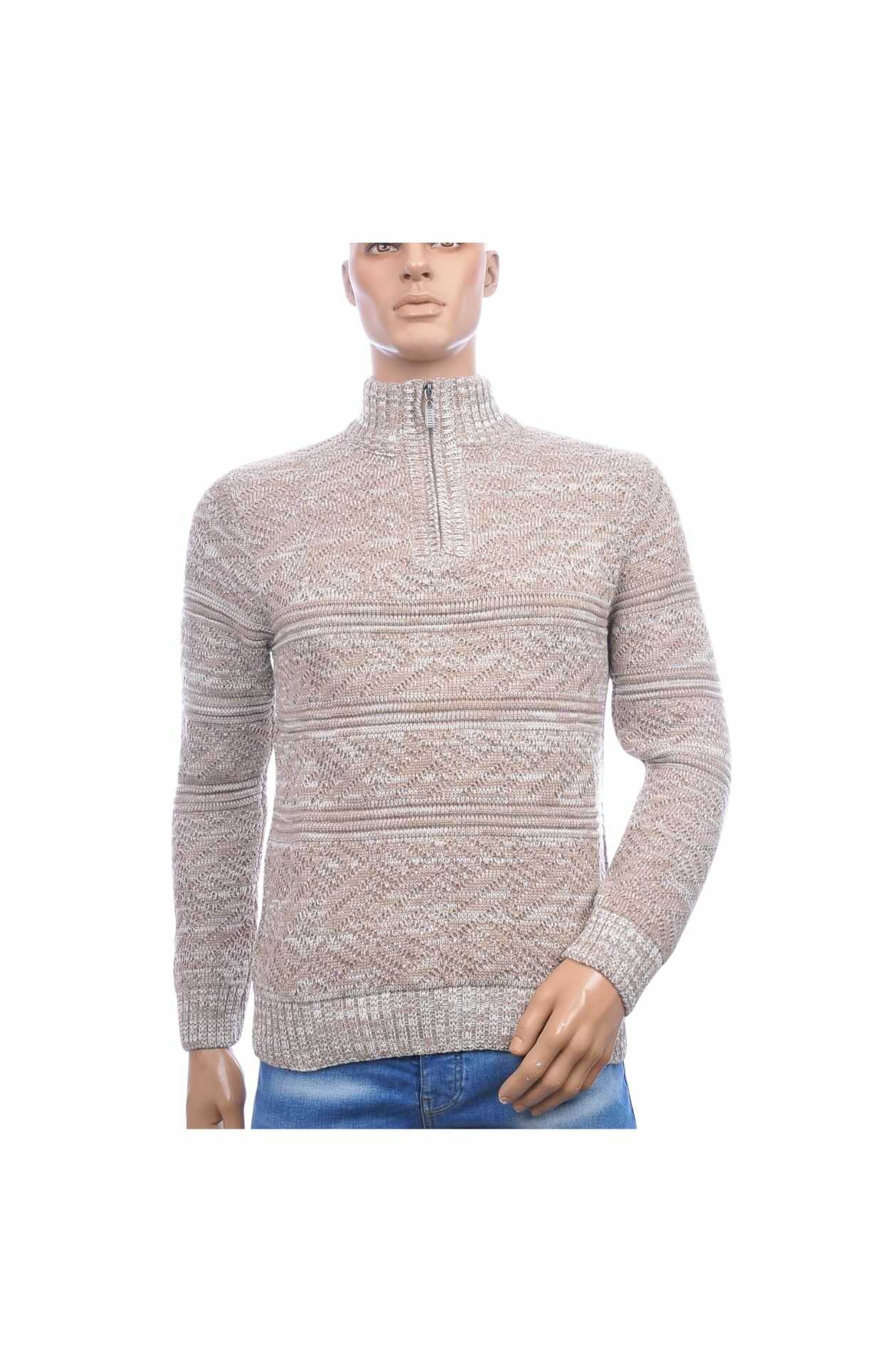 CLUB JU Trendy Turtle Kraag Gebreide Heren Wintertrui met Ritssluiting – Beige