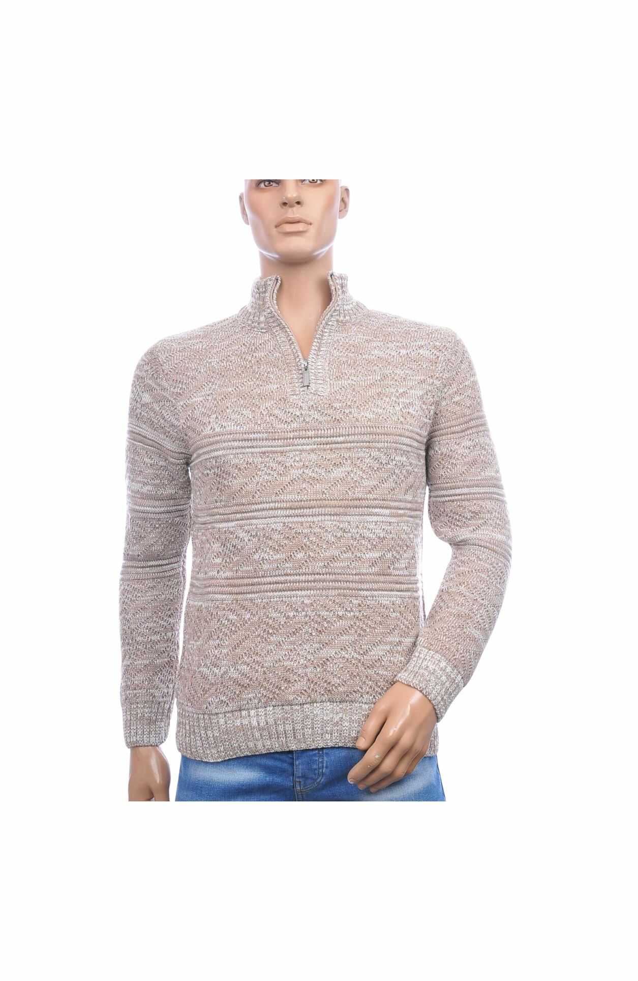 CLUB JU Trendy Turtle Kraag Gebreide Heren Wintertrui met Ritssluiting – Beige