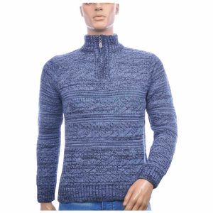 CLUB JU Trendy Turtle Kraag Gebreide Heren Wintertrui met Ritssluiting – Blauw