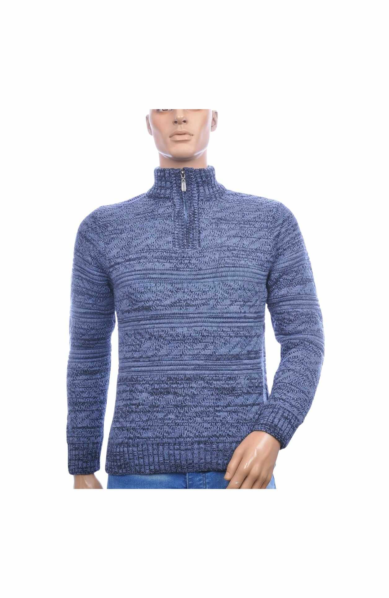 CLUB JU Trendy Turtle Kraag Gebreide Heren Wintertrui met Ritssluiting – Blauw