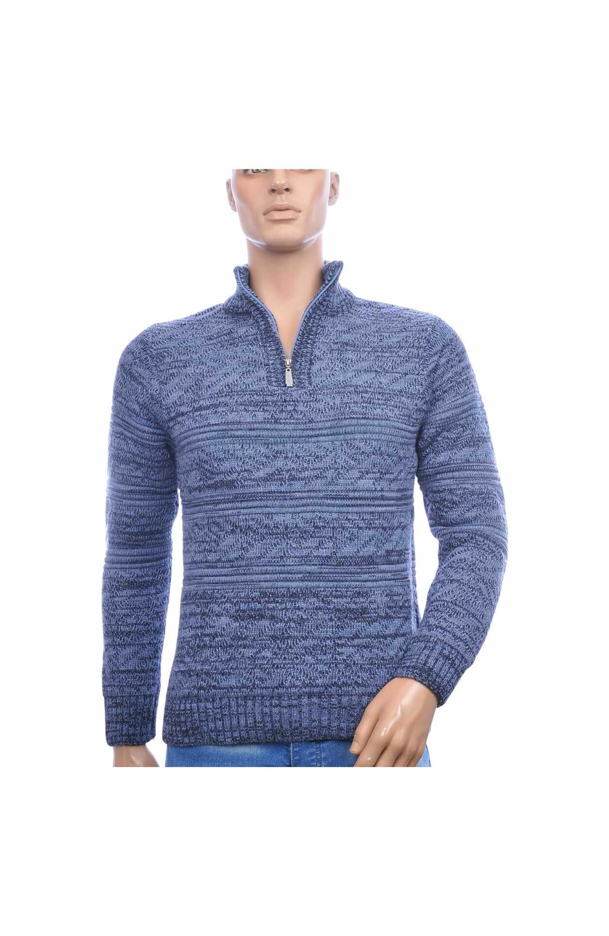 CLUB JU Trendy Turtle Kraag Gebreide Heren Wintertrui met Ritssluiting – Blauw