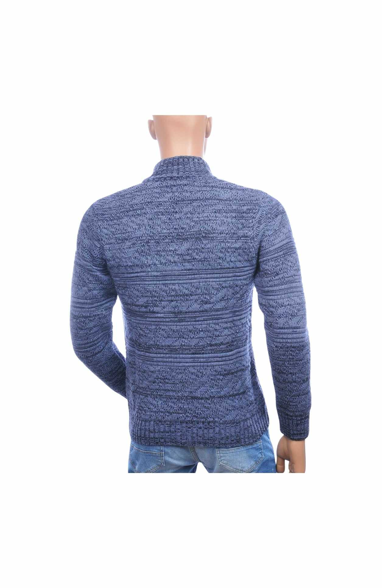 CLUB JU Trendy Turtle Kraag Gebreide Heren Wintertrui met Ritssluiting – Blauw