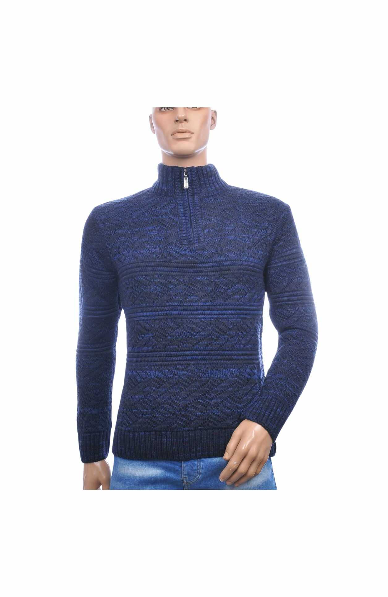 CLUB JU Trendy Turtle Kraag Gebreide Heren Wintertrui met Ritssluiting – Navy
