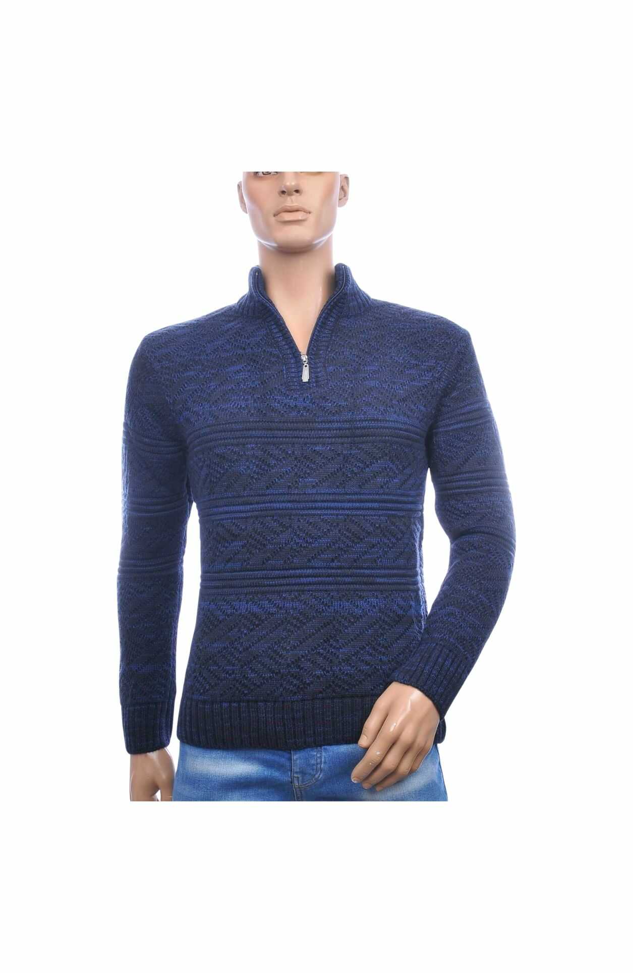 CLUB JU Trendy Turtle Kraag Gebreide Heren Wintertrui met Ritssluiting – Navy
