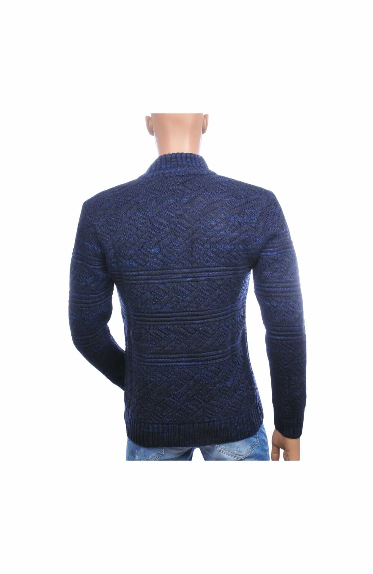 CLUB JU Trendy Turtle Kraag Gebreide Heren Wintertrui met Ritssluiting – Navy