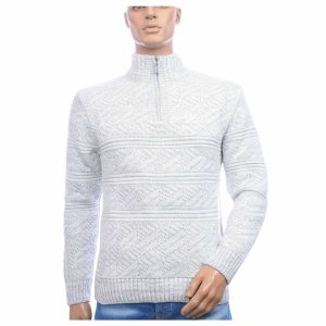 CLUB JU Trendy Turtle Kraag Gebreide Heren Wintertrui met Ritssluiting – Wit