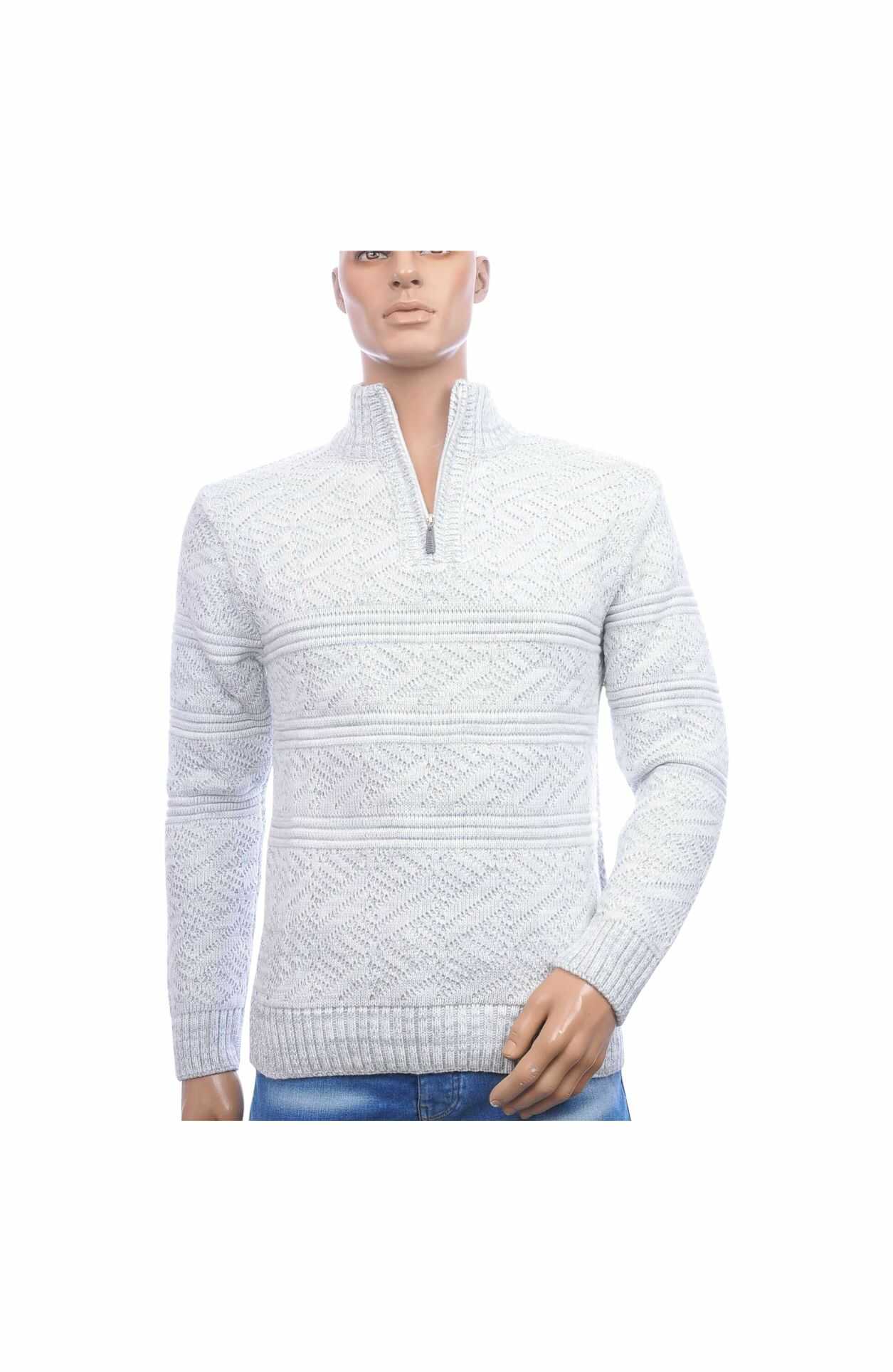 CLUB JU Trendy Turtle Kraag Gebreide Heren Wintertrui met Ritssluiting – Wit