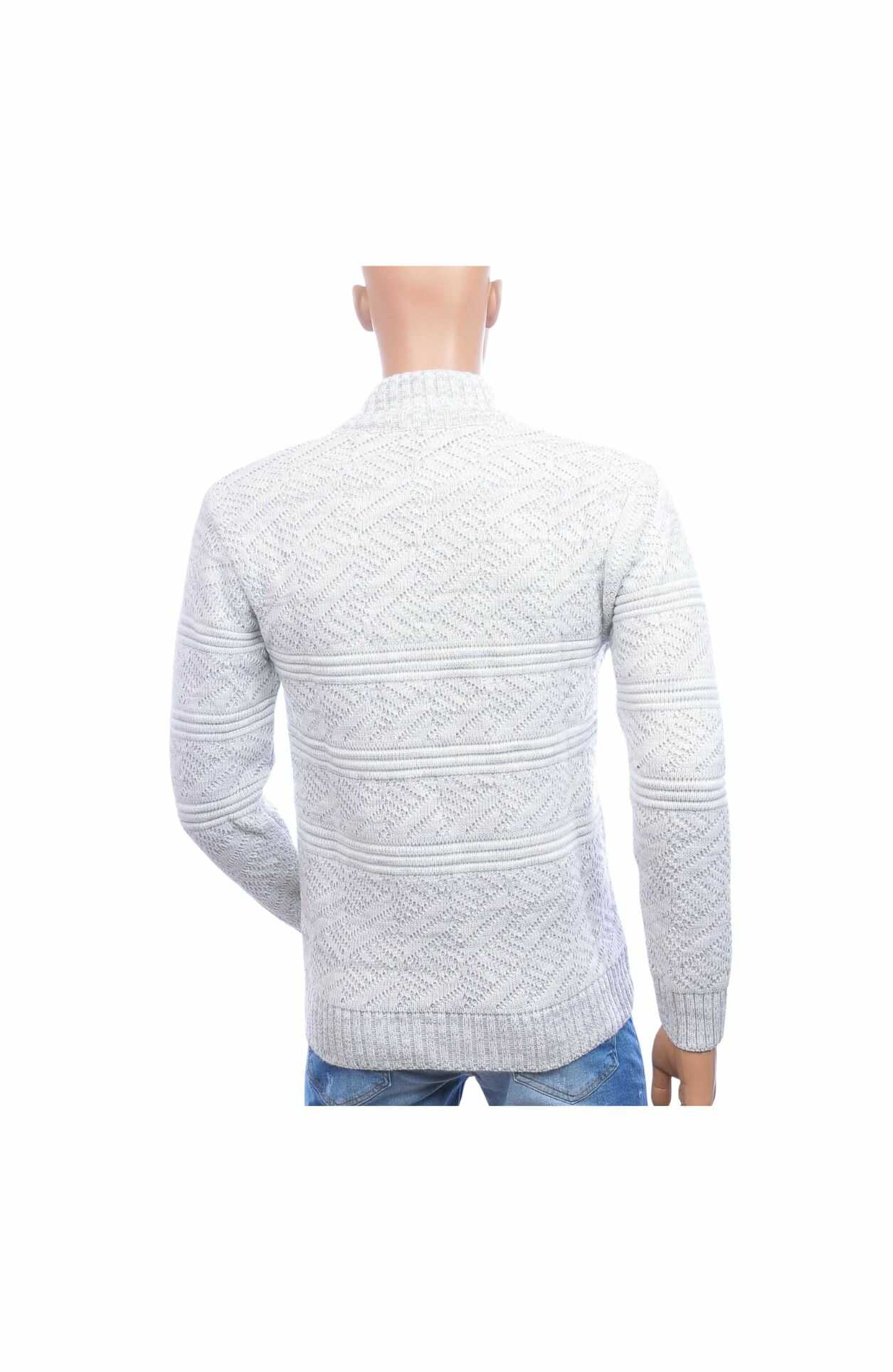 CLUB JU Trendy Turtle Kraag Gebreide Heren Wintertrui met Ritssluiting – Wit