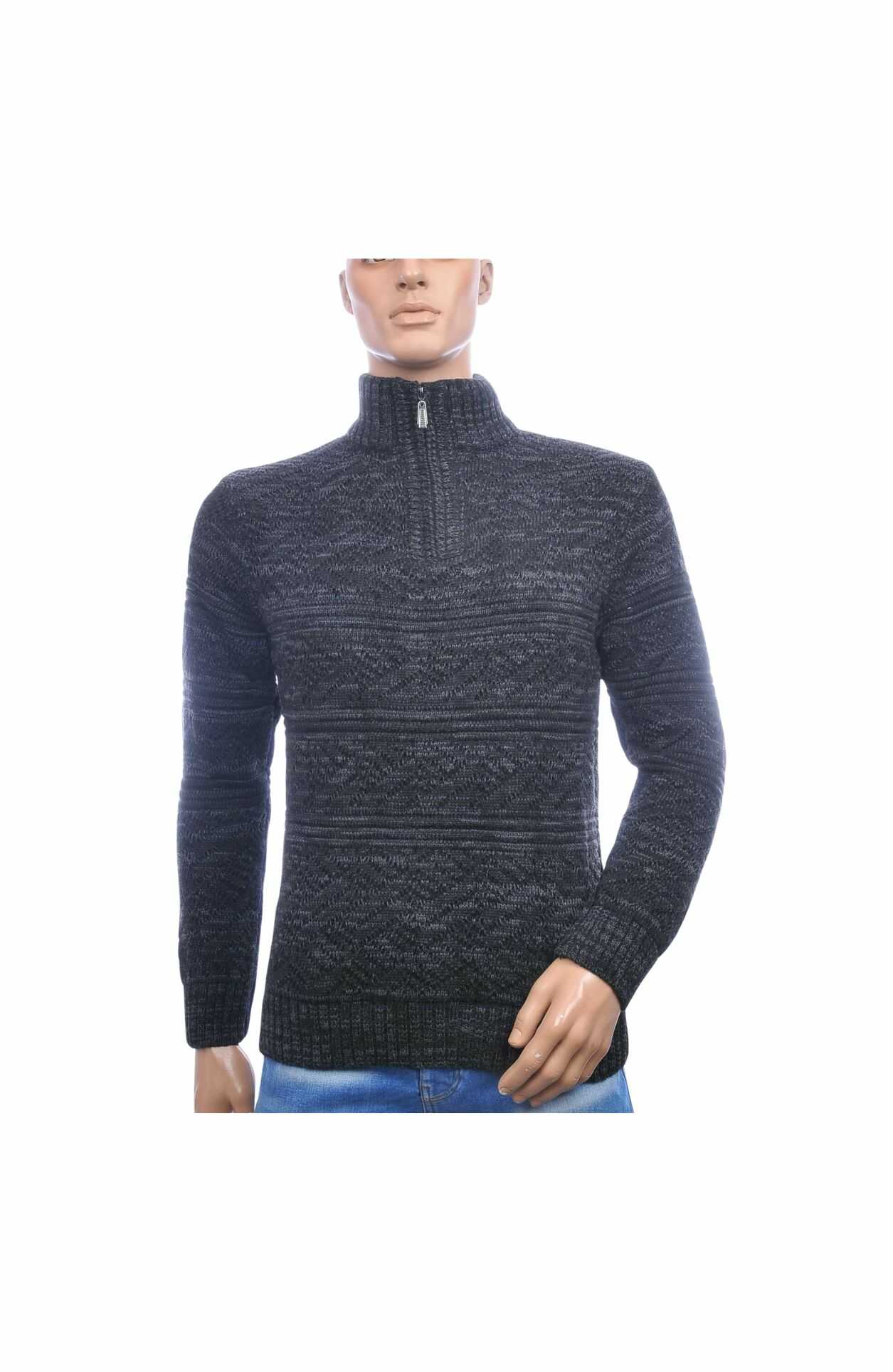 CLUB JU Trendy Turtle Kraag Gebreide Heren Wintertrui met Ritssluiting – Zwart