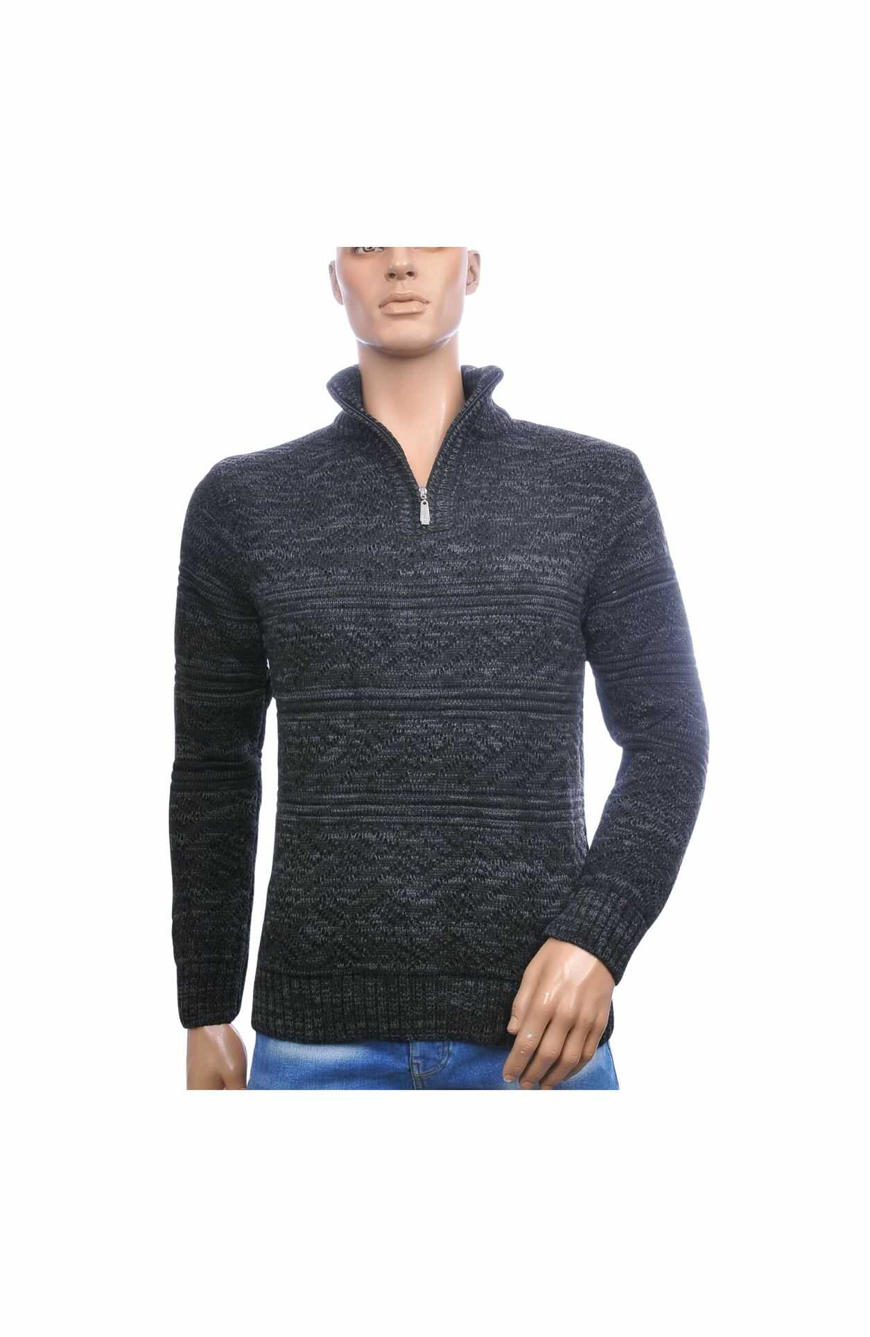 CLUB JU Trendy Turtle Kraag Gebreide Heren Wintertrui met Ritssluiting – Zwart