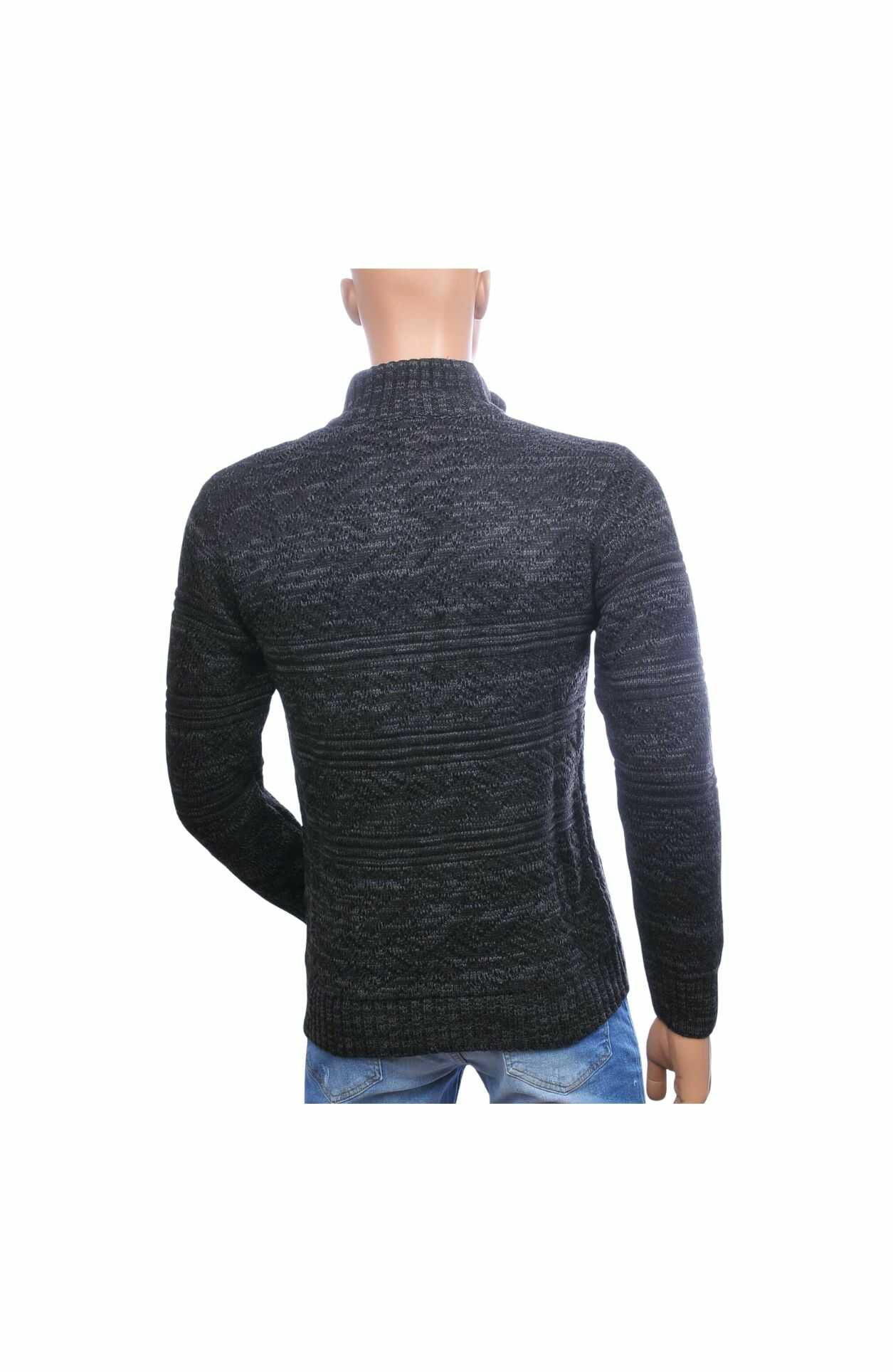 CLUB JU Trendy Turtle Kraag Gebreide Heren Wintertrui met Ritssluiting – Zwart