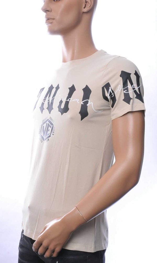 NEW DREAM trendy ANJI American print ronde hals T-shirt Beige