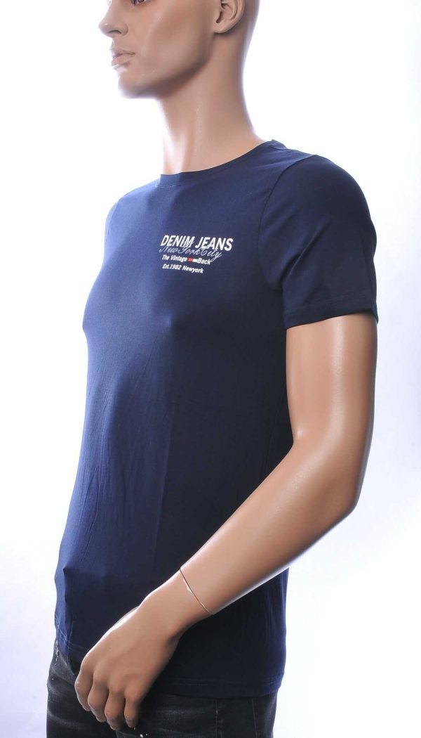NEW DREAM trendy DENIM JEANS print ronde hals T-shirt Navy
