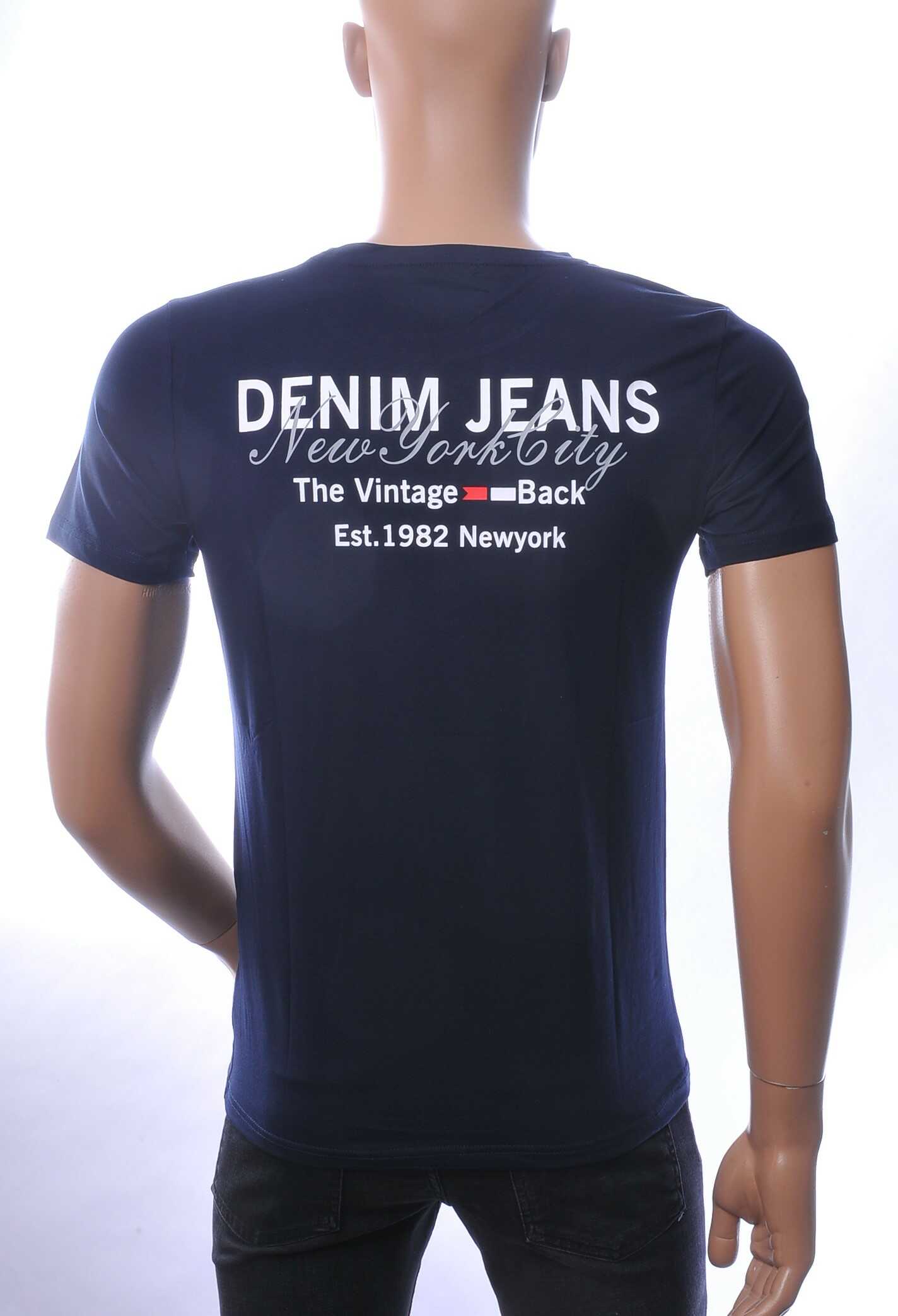 NEW DREAM trendy DENIM JEANS print ronde hals T-shirt Navy
