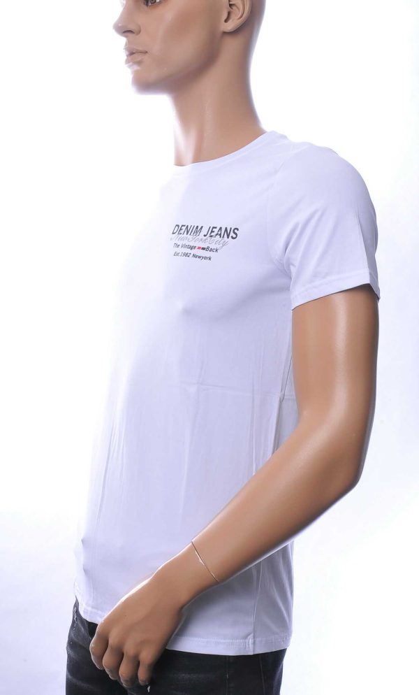 NEW DREAM trendy DENIM JEANS print ronde hals T-shirt Wit