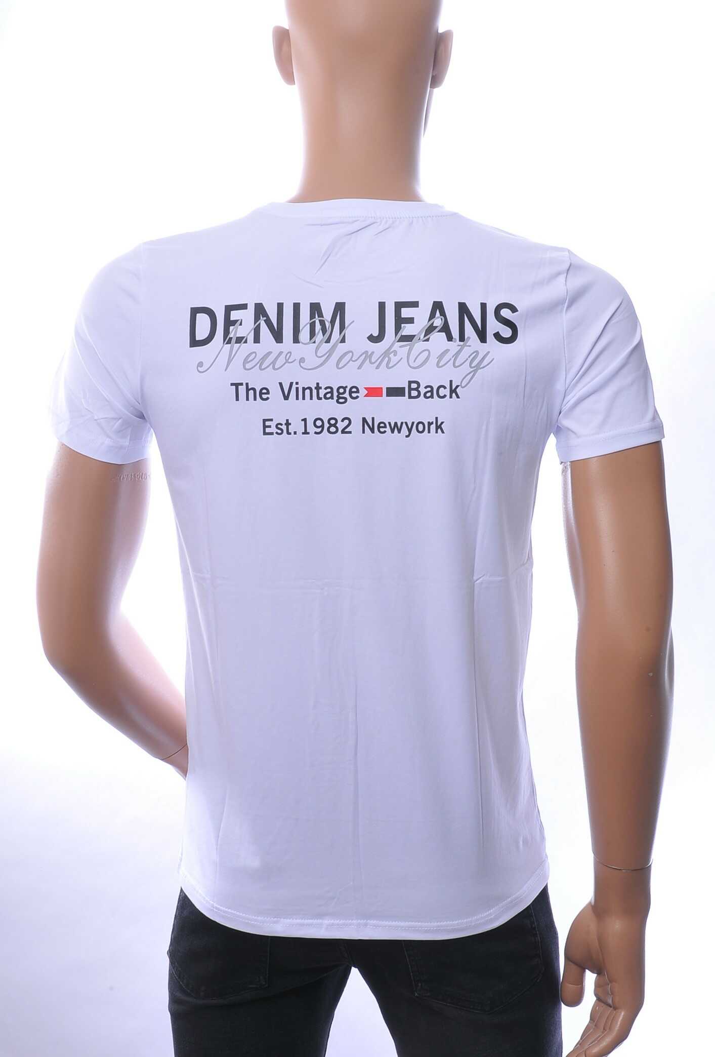 NEW DREAM trendy DENIM JEANS print ronde hals T-shirt Wit
