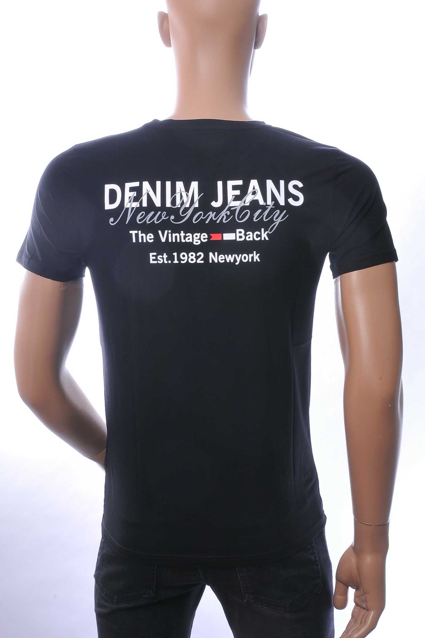 NEW DREAM trendy DENIM JEANS print ronde hals T-shirt Zwart