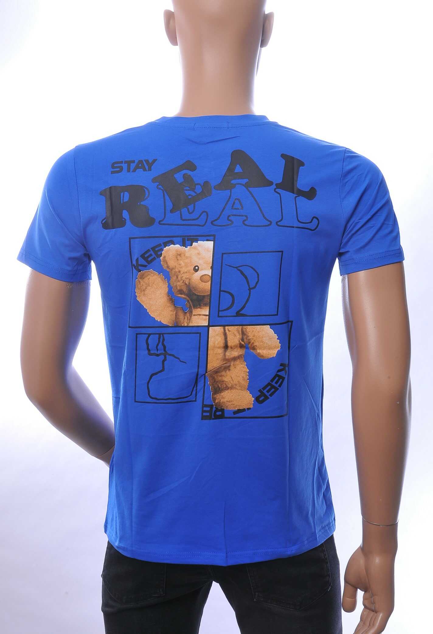 NEW DREAM trendy Stay REAL print ronde hals T-shirt Blauw