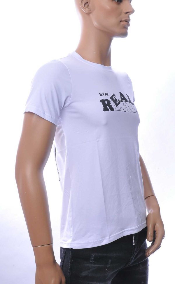 NEW DREAM trendy Stay REAL print ronde hals T-shirt Wit