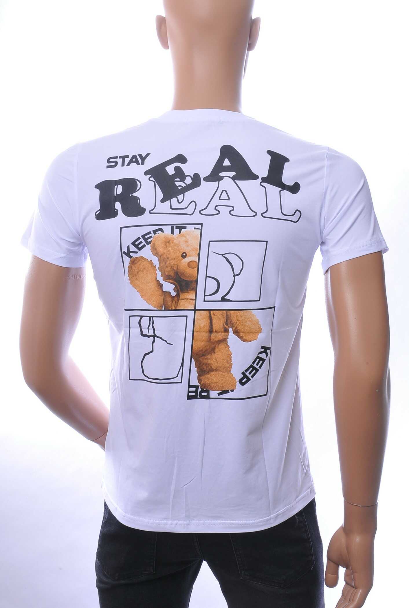 NEW DREAM trendy Stay REAL print ronde hals T-shirt Wit