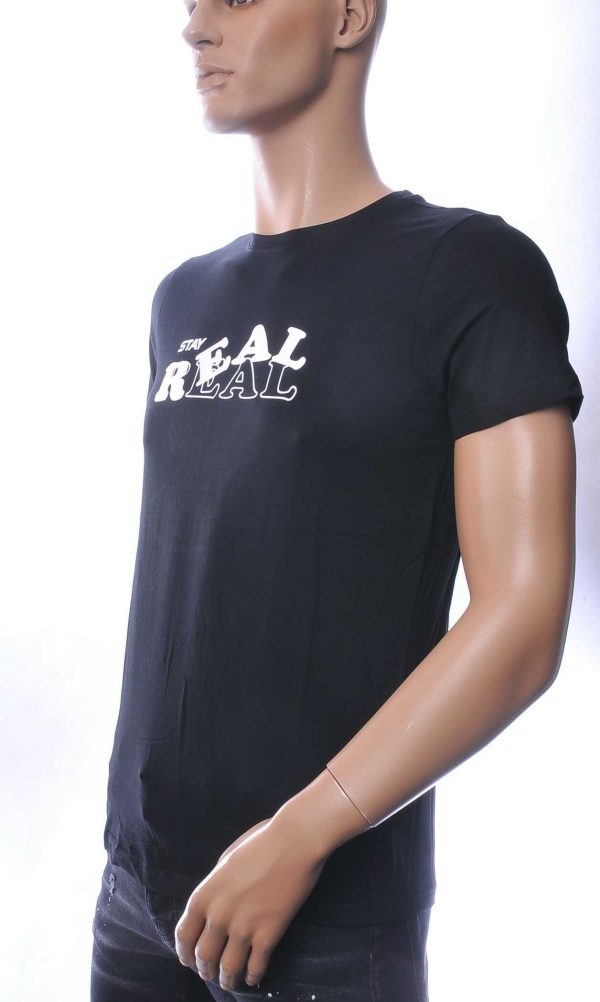 NEW DREAM trendy Stay REAL print ronde hals T-shirt Zwart