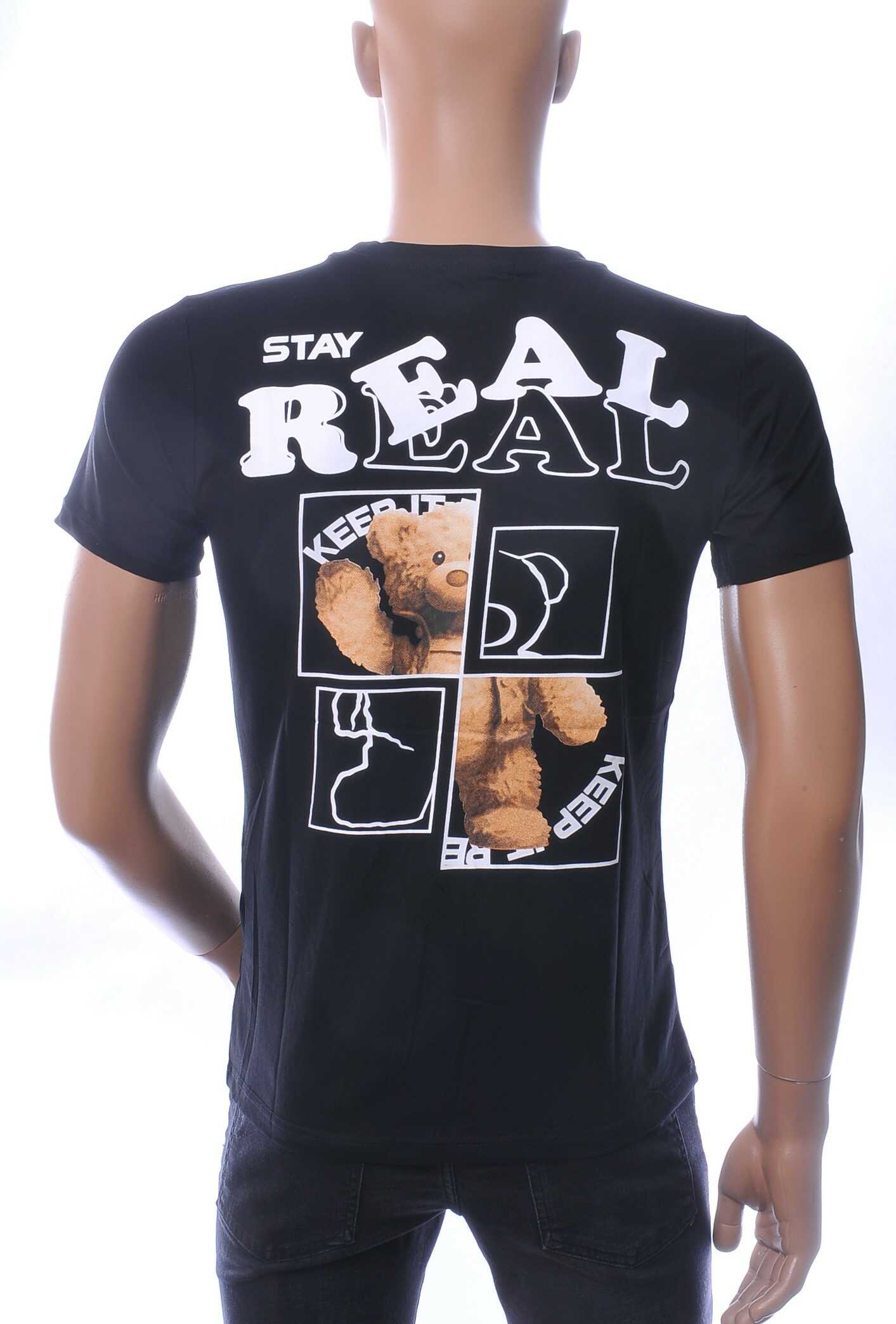 NEW DREAM trendy Stay REAL print ronde hals T-shirt Zwart