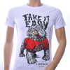 NEW DREAM trendy boze bulldog print ronde hals T-shirt met steentjes Wit