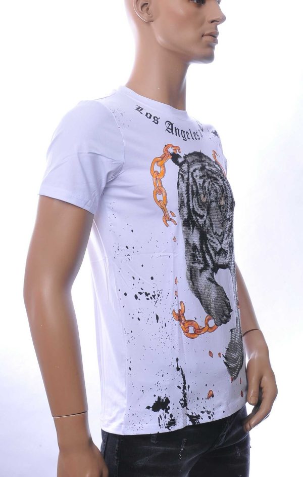 NEW DREAM trendy Tijger print ronde hals T-shirt met steentjes Wit