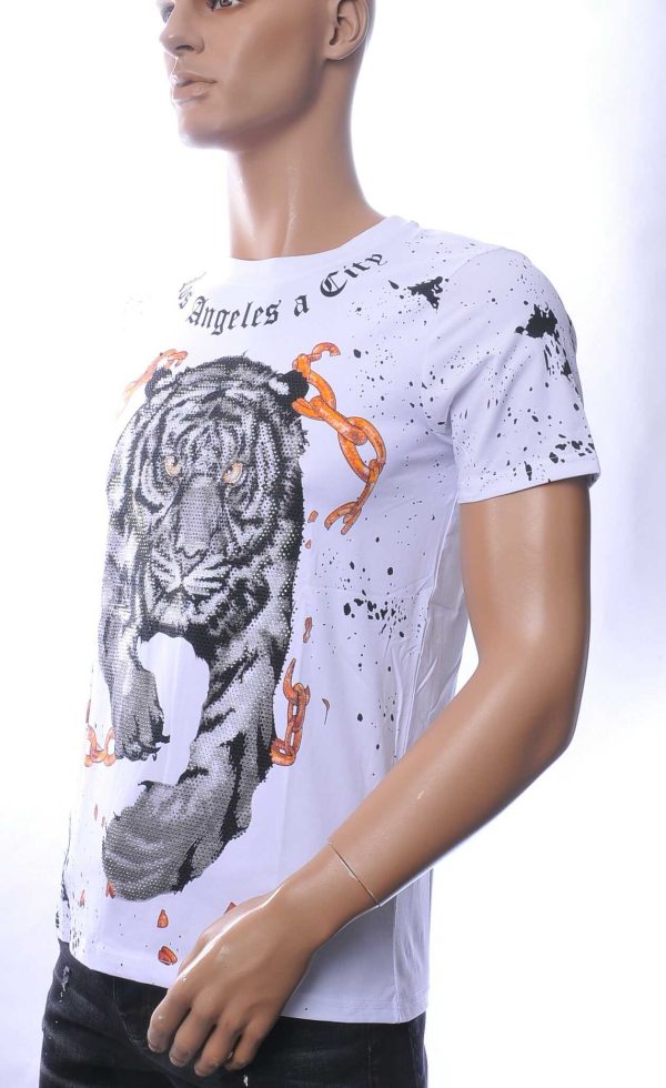 NEW DREAM trendy Tijger print ronde hals T-shirt met steentjes Wit