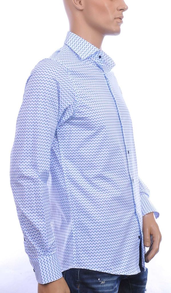 FORTUNATO Italiaanse Getailleerd Slim Fit Allover Puntjes Dessin Heren Overhemd - Wit