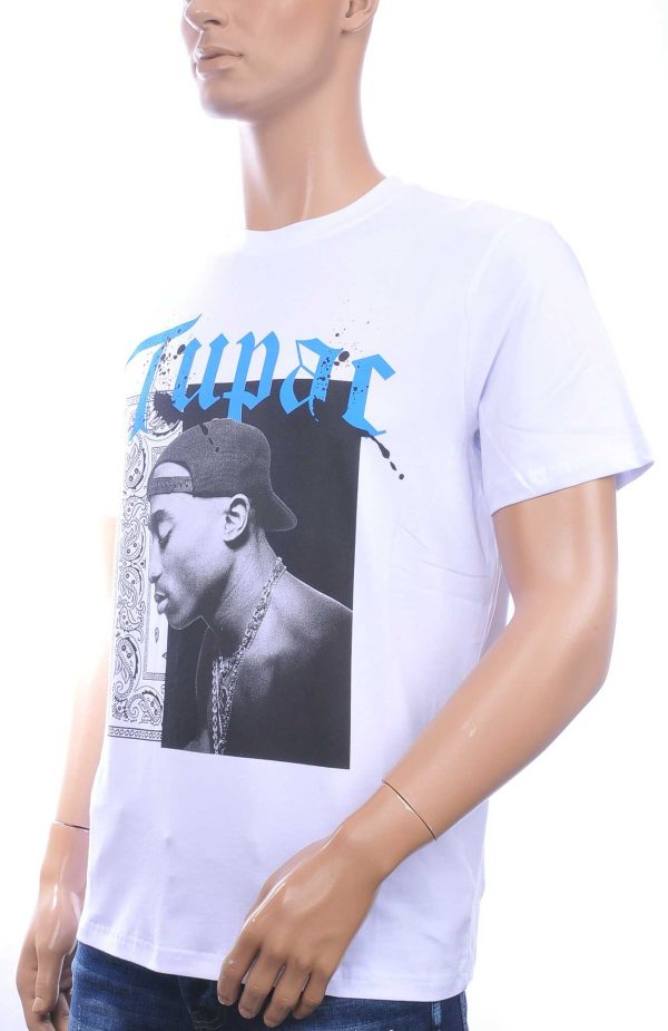 CLUB JU Trendy Ronde Hals Heren T-Shirt met Tupac Print – Wit