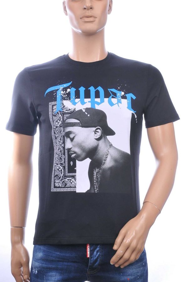 CLUB JU Trendy Ronde Hals Heren T-Shirt met Tupac Print – Zwart