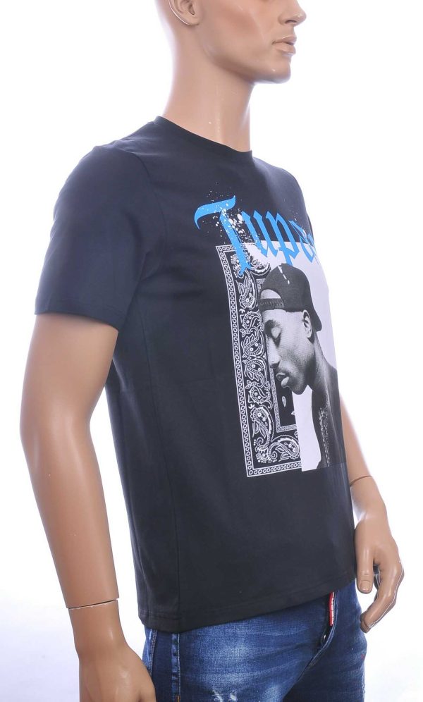 CLUB JU Trendy Ronde Hals Heren T-Shirt met Tupac Print – Zwart