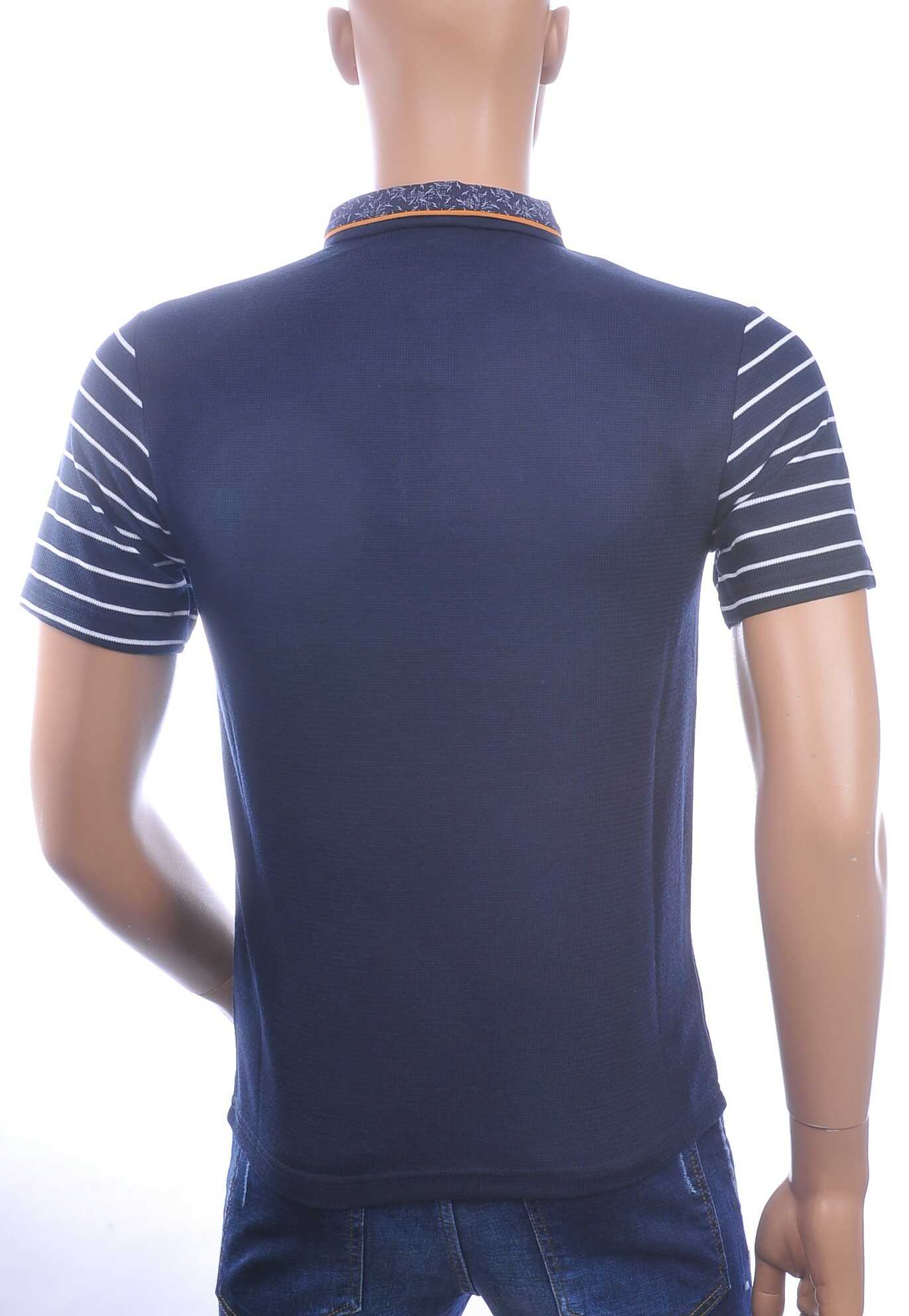 CLUB JU Trendy Gestreept Heren Polo T-Shirt met Sier Borstzak – Navy