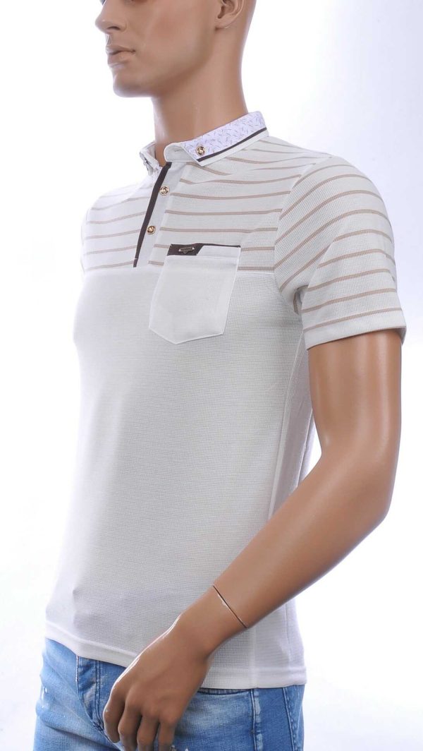 CLUB JU Trendy Gestreept Heren Polo T-Shirt met Sier Borstzak – Beige
