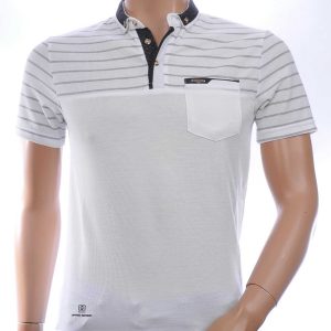 CLUB JU Trendy Gestreept Heren Polo T-Shirt met Sier Borstzak – Grijs