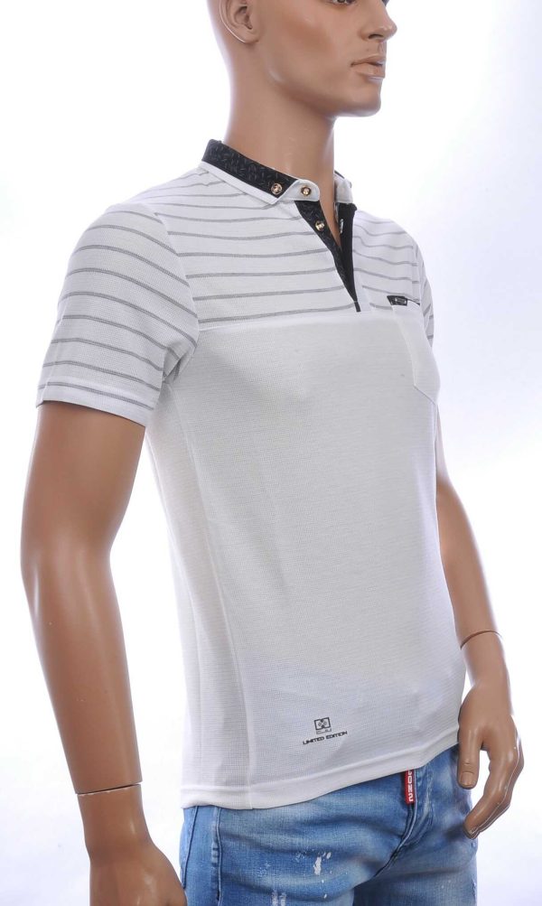 CLUB JU Trendy Gestreept Heren Polo T-Shirt met Sier Borstzak – Grijs